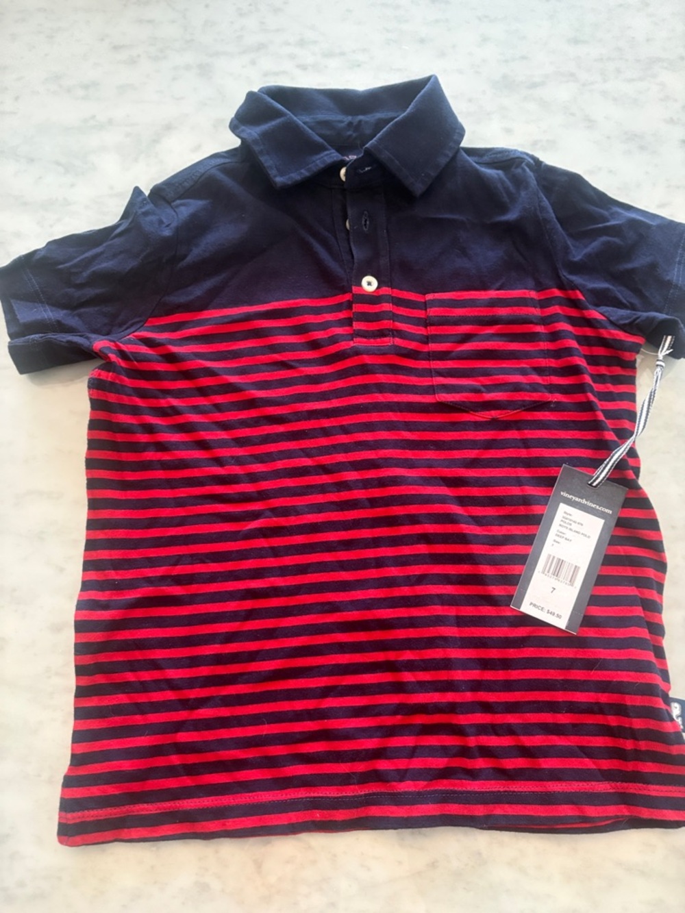 Vineyard Vines Boys Navy & Red Striped Polo
